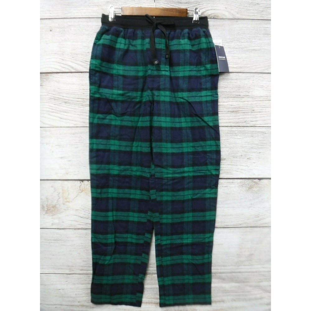 Haggar Pants Mens Small X 33 Green & Blue Plaid Flannel Lounge Sleep Pants New